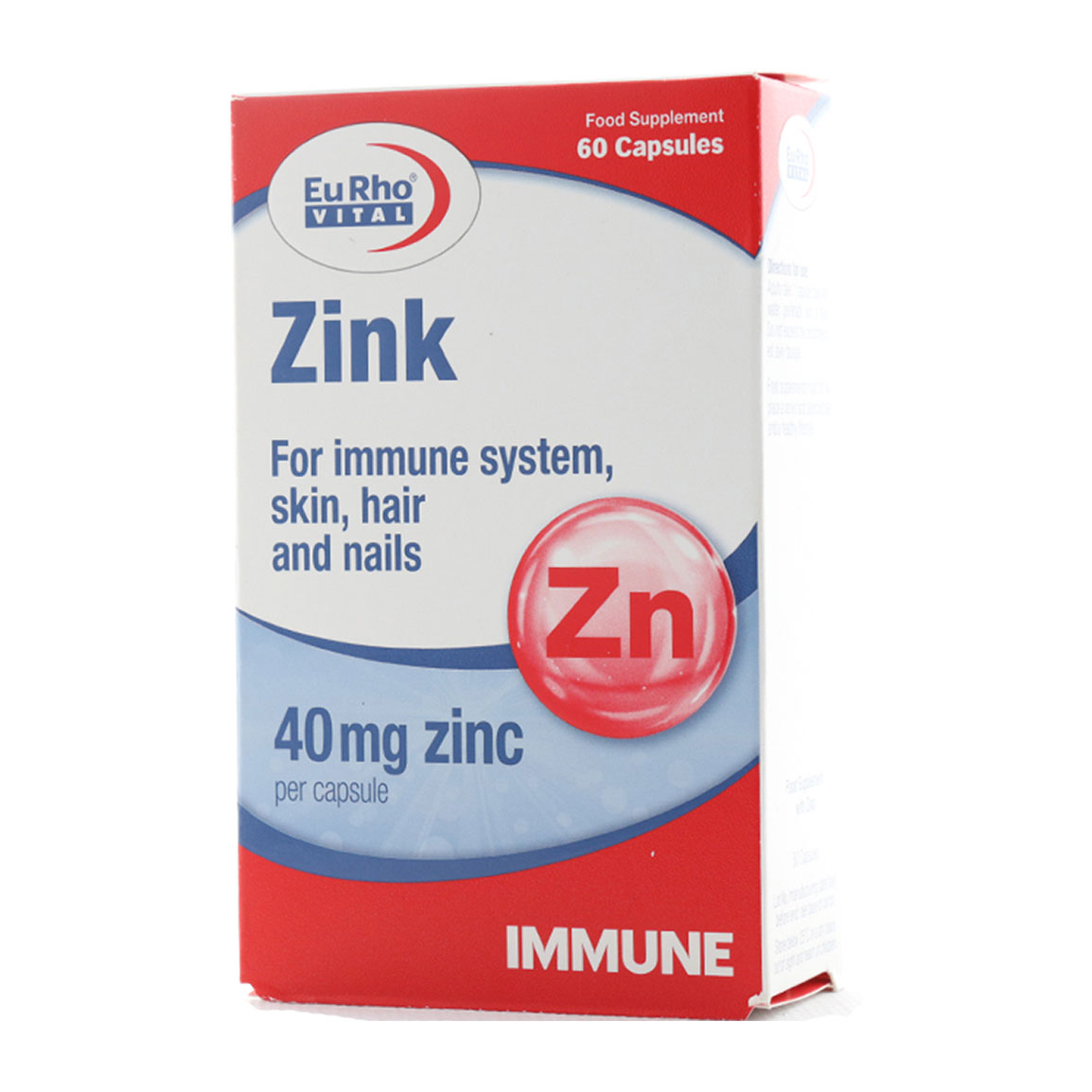 کپسول زینک 40 میلی گرم بسته 60 عددی EuRho Vital Zink Plus 40 Mg 60 Caps