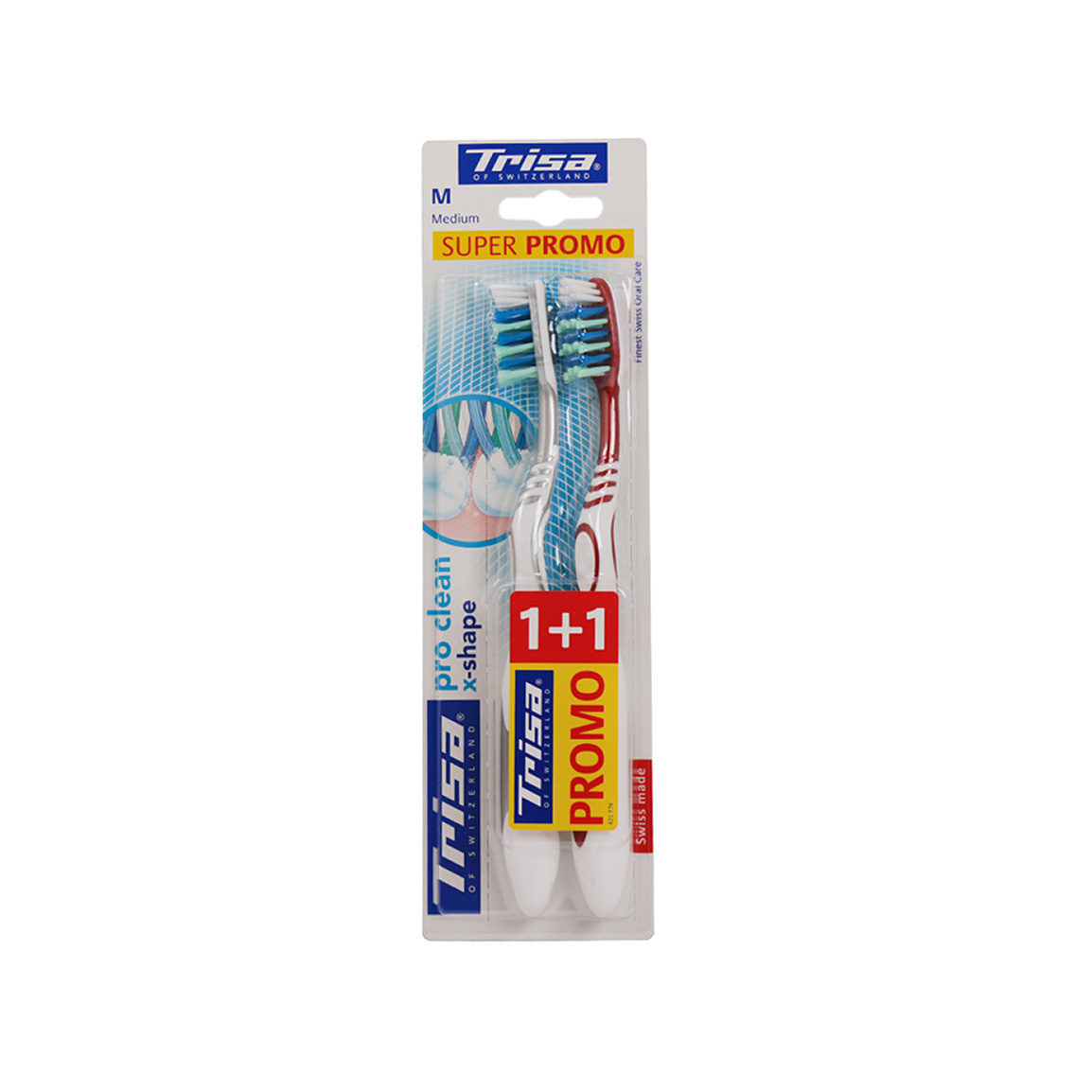 مسواک مدل Extra Pro Clean X-Shape با برس متوسط بسته 2 عددی Trisa Extra Pro Clean X-Shape Toothbrush Medium Pack of 2