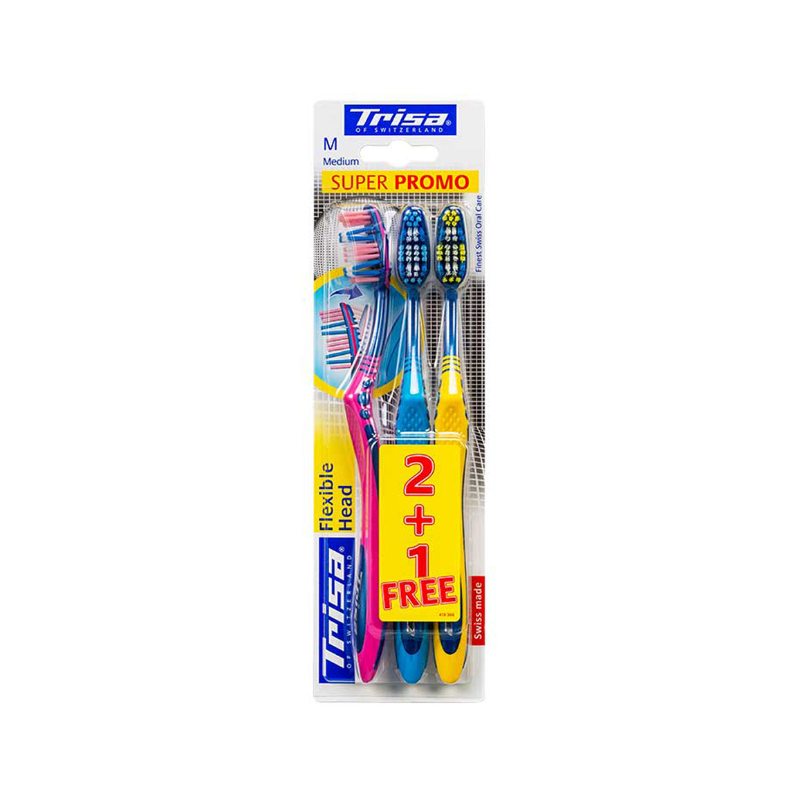 مسواک مدل Flexible با برس متوسط بسته 3 عددی Trisa Flexible Head Toothbrush Medium Pack of 3