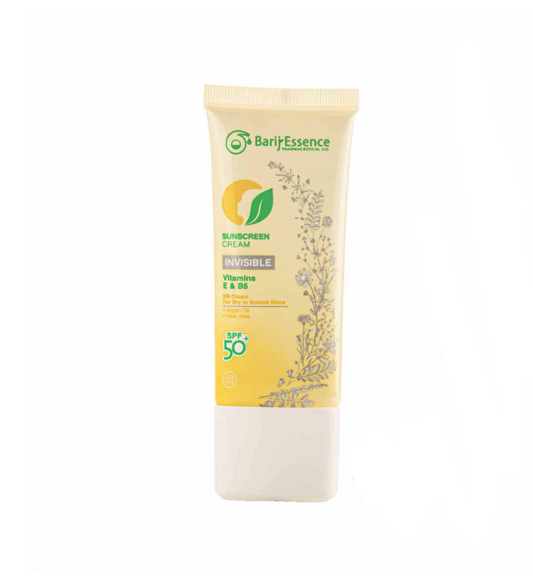 ضد آفتاب بی رنگ SPF50 پوست نرمال تا خشک 60میل Barij Essence Invisible Sunscreen Cream For Normal To Dry Skin SPF50 60ml