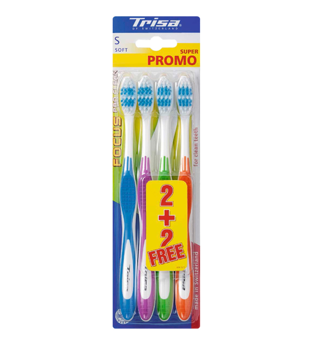 مسواک فوکوس پروکلین S بسته 4 عددی ارسال با رنگ رندوم Trisa Tooth Brush