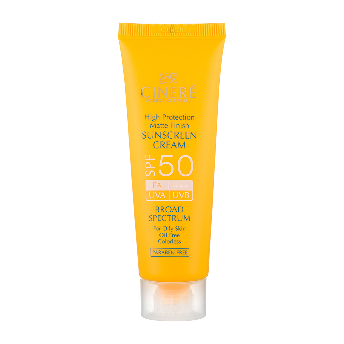 کرم ضد آفتاب بی رنگ مدل Oil Free با SPF50 مناسب پوست چرب حجم 50 میلی لیتر Cinere SPF50 Sunscreen Cream