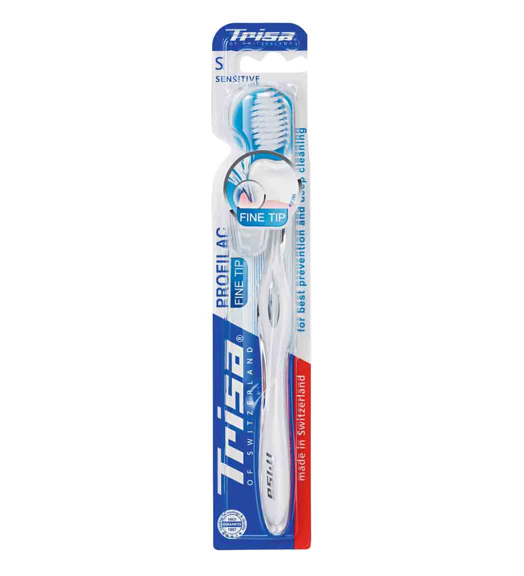 مسواک پروفیلاک فاین تیپ حساس با محافظ ارسال با رنگ رندوم Trisa Toothbrush Profilac Fine Tip With Travel Cap Sensetive