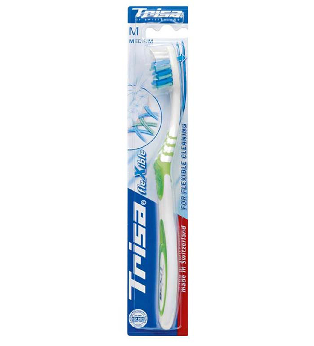 مسواک فلکسیبل برس متوسط با محافظ ارسال با رنگ رندوم Trisa flexible medium Toothbrush