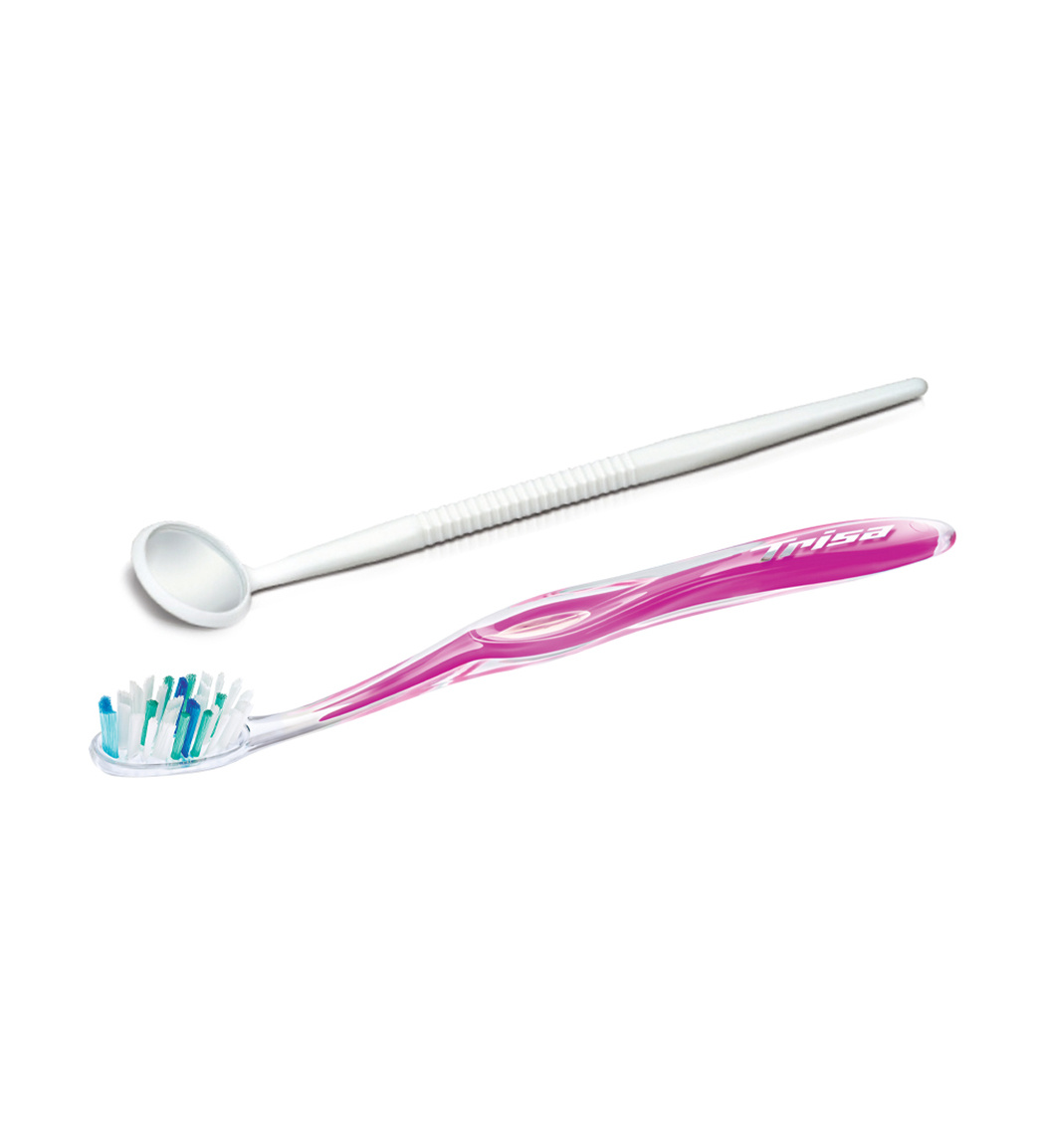 مسواک پروفیلاک کامپلیت نرم با آینه ارسال با رنگ رندوم Trisa Profilac Complete Soft Toothbrush