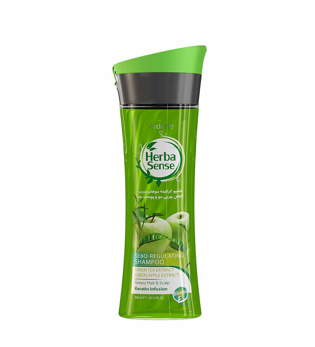 شامپو  کراتینه هرباسنس مخصوص موی چرب با عصاره چای سبز و سیب سبز Ardene Herba Sense Sebo Regulating Shampoo With Green Tea And Green Apple Extracts 300ml