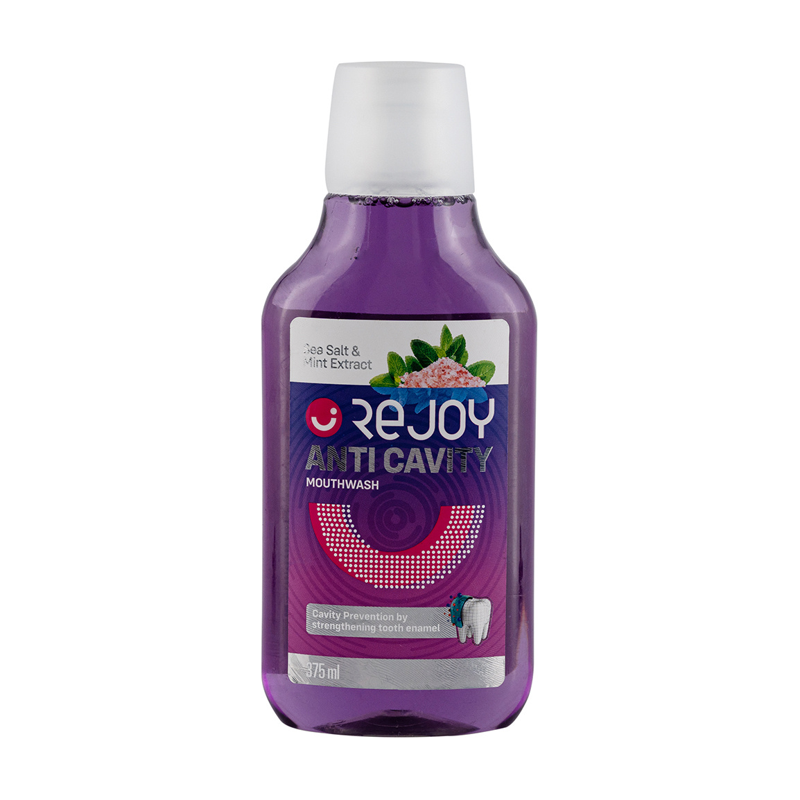 دهانشویه مدل ضد پلاک حاوی نمک دریا و عصاره نعنا حجم 375 میلی لیتر Rejoy Anti Cavity Mouthwash 375 ml