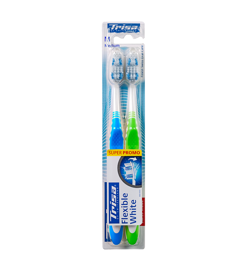 مسواک فلکسیبل وایت برس متوسط دوتایی ارسال با رنگ رندوم Trisa Flexible White Toothbrush