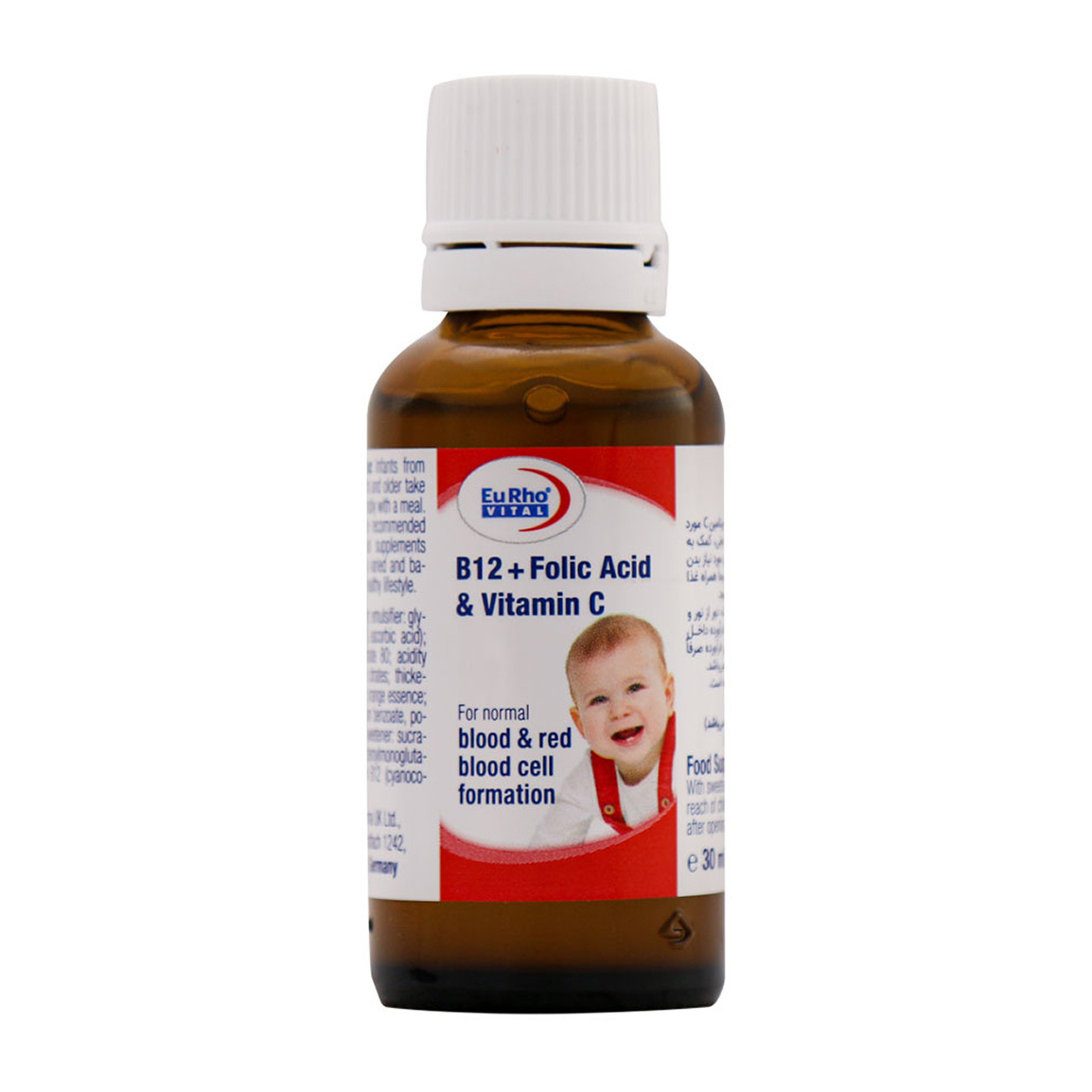 قطره B12 فولیک اسید و ویتامین C با طعم پرتقال حجم 30 میلی لیتر Eurhovital B12 Folic Acid And Vitamin C Drops 30 ml