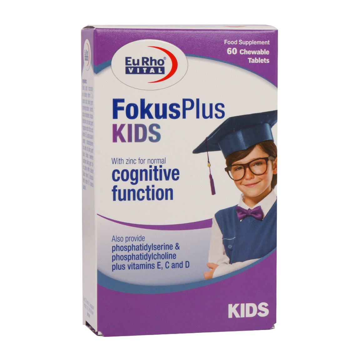 قرص جویدنی فوکوس پلاس کیدز  مدل Congnitive Function با طعم توت فرنگی بسته 60 عددی Eurhovital Fokus Plus Kids 60 Chewable Tabs