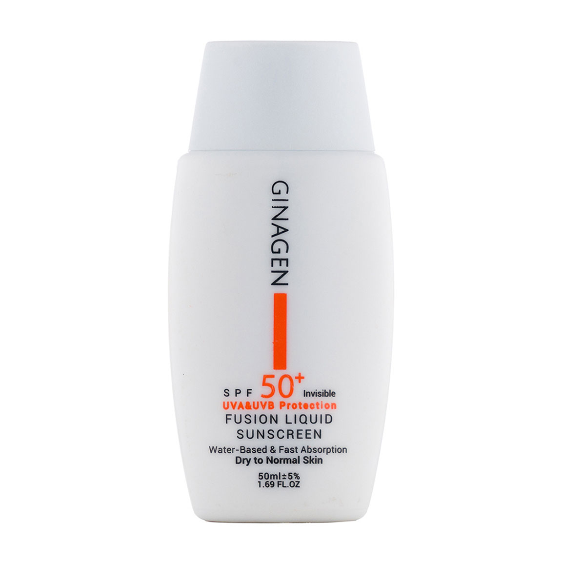 کرم ضد آفتاب بی رنگ مدل Fusion Liquid مناسب پوست خشک و نرمال 50 میلی لیتر Ginagen Sun Screen For Dry And Normal Skins 50ml