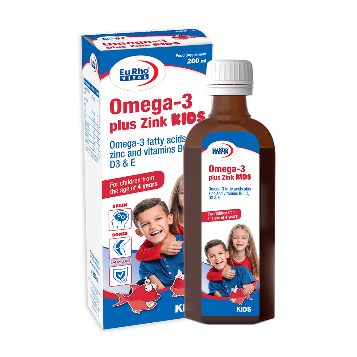 شربت امگا3 پلاس زینک کیدز  با طعم لیمو حجم 200 میلی لیتر Euro Vital Omega 3 Plus Zink 200 ml
