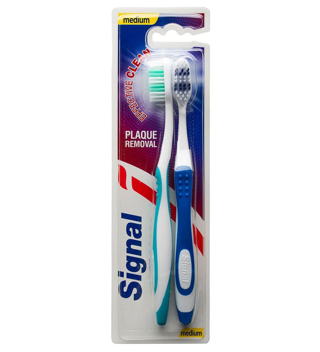 مسواک متوسط پاک کننده پلاک دندان بسته 2 عددی Signal Effective Clean Medium Toothbrush 2Pcs