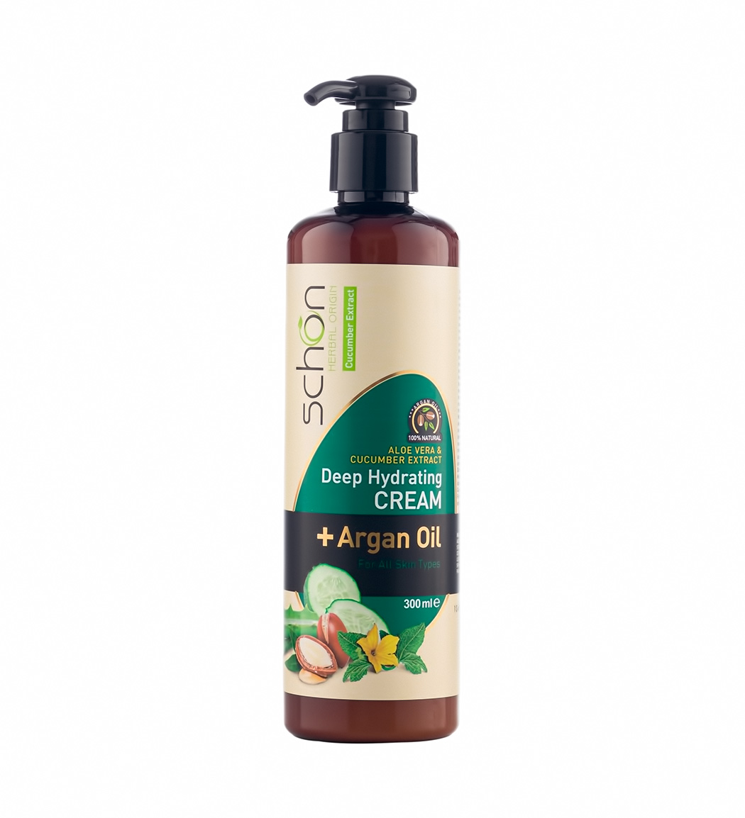 کرم مرطوب کننده پمپی آلوئه ورا و خیار 300میل Schon Aloe Vera And Cucumber Moisturizing Cream 300ml