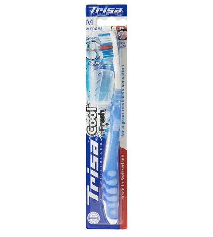 مسواک کول اند فرش برس متوسط با محافظ ارسال با رنگ رندوم Trisa cool and fresh medium Toothbrush