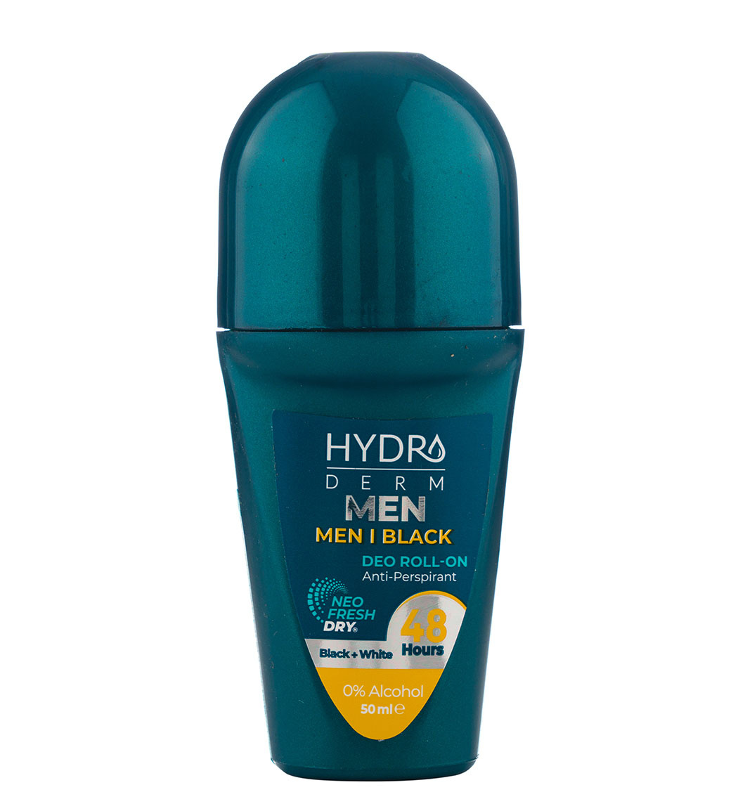 رولان ضد تعریق آقایان مناسب لباس های سیاه و سفید مدل Men I Black حجم 50 میلی لیتر Hydroderm Men I Black Deo Roll On 50ml