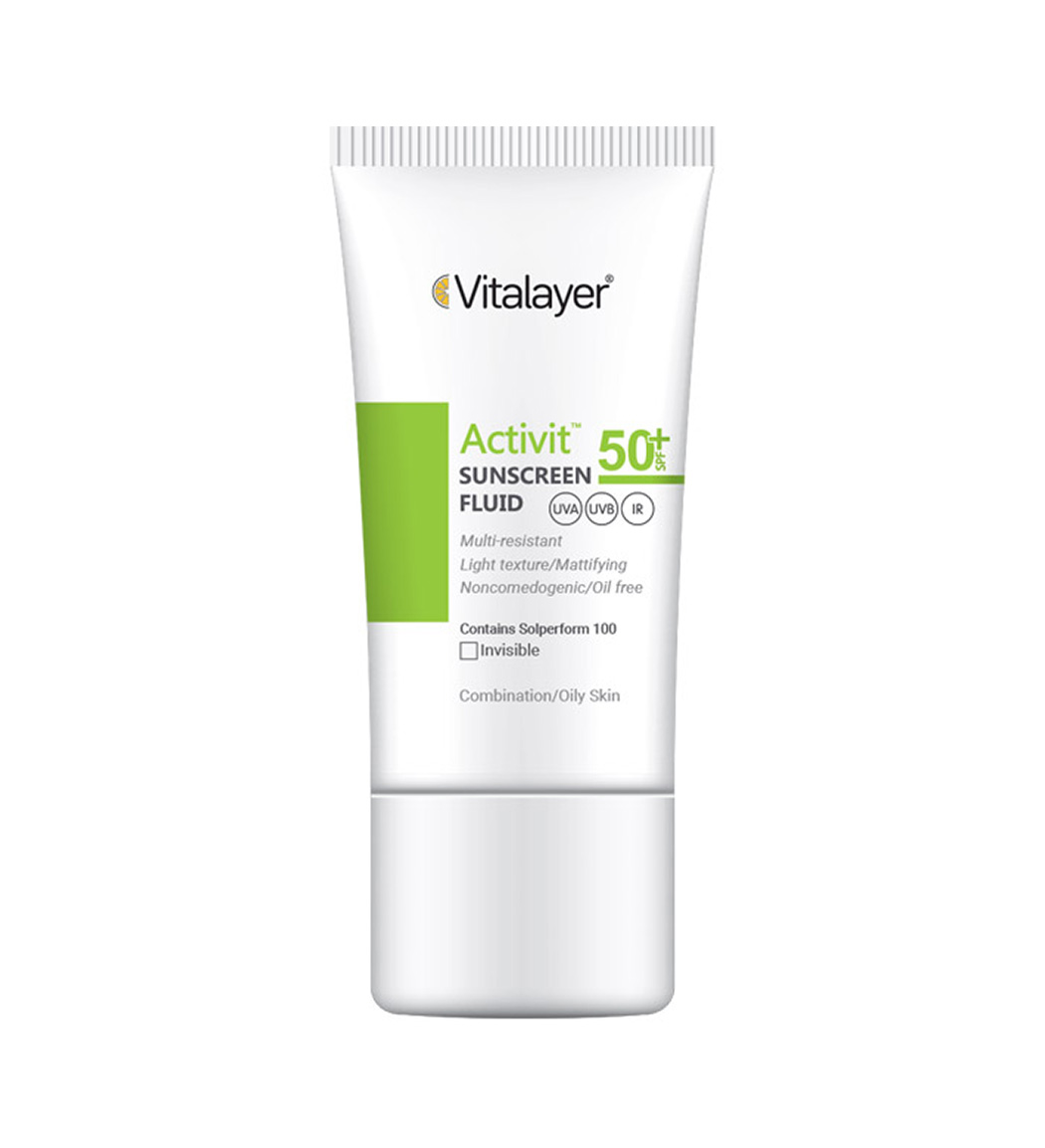 فلوئید ضد آفتاب بی رنگ اکتیویت مناسب پوست چرب و مستعد جوش حجم 50 میل Vitalayer Activit Sunscreen Fluid Invisible 50 ml