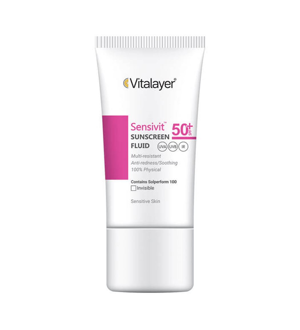 فلوئید ضد آفتاب سنسی ویت بی رنگ مناسب پوست حساس و آسیب دیده حجم 50 میل Vitalayer Sensivit Sunscreen Fluid Invisible 50 ml